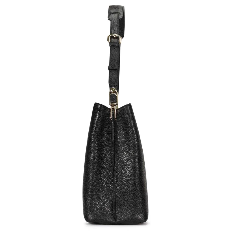 Da Milano Black Medium Wax Leather Shoulder Bag - Black for Women | Best Price UAE